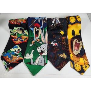 VTG Lot Of 4 Looney Tunes Graphic Men's Ties Bugs Bunny Taz Daffy Duck